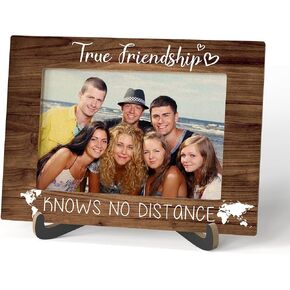 Best Friend Photo Frame - True Friendship Knows No Distance Wooden Tabletop Picture Frame with Stand - Birthday Graduation Christmas Gifts For Friend Soul Sister Bestie -A46