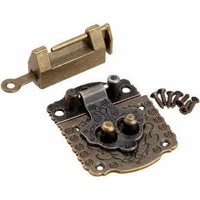 dophee Vintage Decorative Box Latch Hasp Clasp and Antique Brass Lock Kit with Mounting Screws for Cabinet Cupboard Wooden Case Wedding Gift Card Jewelry Box