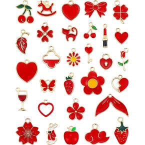 30 Pcs Assorted Gold Plated Red Theme Enamel Charms Pendants Earring Pendants Charms for Necklace Bracelet Jewelry Making and Crafting