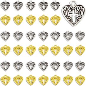 yueton 60PCS Alloy Hollow-out Love Heart Shaped Cross Charms Pendant for Jewelry Making and DIY Crafts