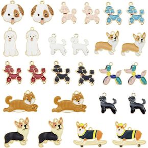 24pcs(12PAIRS) Assorted Gold Plated Enamel Pet Dog Dainty Dangle Cute Animals Charms Pendant for Jewelry Making Necklace Bracelet, 12 Styles