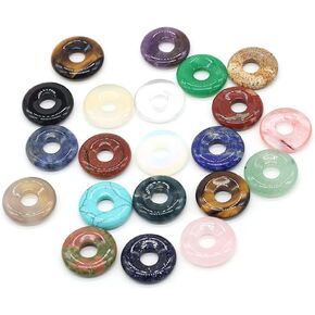 LHJ Natural Stone Bead Pendants Central Hole Ring Shape Mixed Stone Charms Ping Buckle Agate Crystal Stone for Jewelry Making Necklace Key Pendant