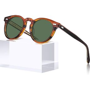 CARFIA Retro Acetate Polarized Sunglasses for Men UV Protection, Vintage Round Frame Eyewear with Gold Filigree CA5506