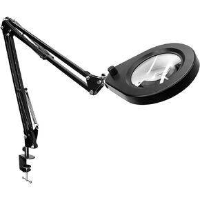 5X Magnifying Glass Lamp with Light and Clamp, LED Magnifier Lamp with Swing Arm Handsfree for Crafts, Task Lamp, Elderly, Precision Work - New Rotary Switch Design