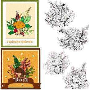 Mushroom Clear Stamps for Card Making, Autumn Flower Leaves Clear Rubber Stamps Plants Stamps for Holiday Card Making DIY Scrapbooking Transparent Album Decor Paper Craft