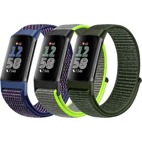 Sport Loop Nylon Watch Bands Compatible with Fitbit Charge 6/Charge 5 for Women Men, Adjustable Breathable Replacement Soft Nylon Loop Wristband for Fitbit Charge 6/Fitbit Charge 5