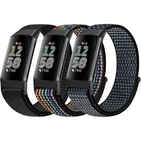 Sport Loop Nylon Watch Bands Compatible with Fitbit Charge 6/Charge 5 for Women Men, Adjustable Breathable Replacement Soft Nylon Loop Wristband for Fitbit Charge 6/Fitbit Charge 5