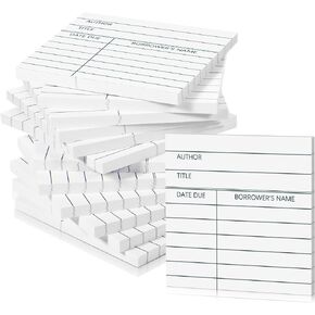 600 Pcs Library Cards 3 x 3 Inches 12 Pads Library Checkout Cards Library Due Date Note Cards Catalog Book Sticky Notes White Self Stick Memo Pads for Record Keeping Tracking