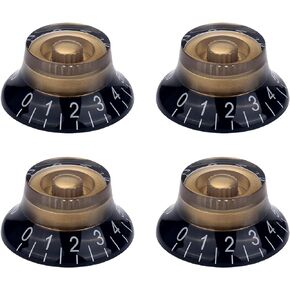 4pcs Guitar Knobs Black Gold Guitar Top Hat Speed Volume Tone Control Knob for Les Paul Style Guitar Bass accessories (Hat Size)