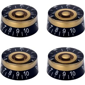 4pcs Guitar Knobs Black Gold Guitar Top Hat Speed Volume Tone Control Knob for Les Paul Style Guitar Bass accessories (Hat Size)