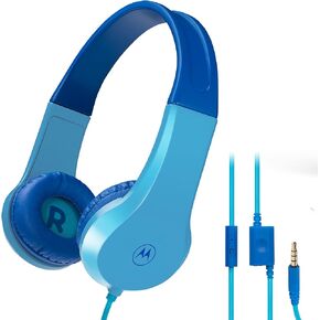 Motorola Sound Moto JR200 Headphones for Kids with Microphone - Foldable Over Ear Kid Headphones with Safe Volume Limit 85dB, Audio Splitter - Kids Wired Headphones for School, Home - Pink