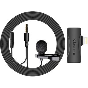Nicama LVM4 Lavalier Microphone with 1 Monitor Jack for iPad iPhone 6 7 8 9 10 11 12 13 14 Smartphone Recording YouTube Interview Video Conference Podcast Voice Dictation (4.9FT)