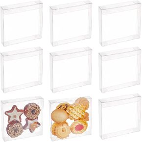 BENECREAT 20pcs Transparent Gift Boxes, 4.3x4.3x0.8inch Rectangle PET Clear Wedding Favor Boxes for Candy Chocolate, Valentine Festival Gift Packaging