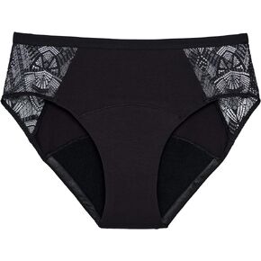 THINX Ultra-Soft Period Underwear, Brief-Style Leakproof Underwear for Women, Holds Up to 12 Regular Tampons, FSA HSA Approved Period Panties, Reusable, Comfortable, & Flexible, Black with Lace, XS