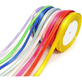 Honbay 8 Rolls 1/4 Inch 25 Yard/Roll Double Faced Satin Ribbons Fabric Ribbon with Golden Edges for Wedding, Birthdays, Baby Showers, Crafts Decorations