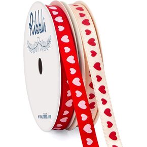 Ribbli Valentine’s Day Ribbon,2 Rolls Heart Satin Ribbon Use for Valentines Day Craft,Gift Wrapping,Home Decor,3/8 Inches Total 20 Yards,Red/Pink/Cream in Kuwait