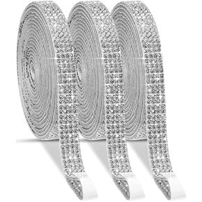 3 Rolls Self Adhesive Rhinestone Ribbon Stickers Rhinestone Strips Diamond Ribbon Bling Diamond Stickers with 2 mm Rhinestones Tape for Crafts DIY Clothing Shoes Furniture CarDecoration