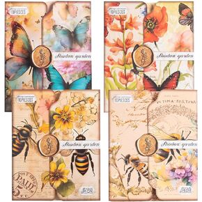 80 Sheets Vintage Butterfly Honeybee Flowers Garden Scrapbook Paper, Journaling Scrapbooking Supplies Craft Paper Kits Room Decor Posters Decoupage Paper Ephemera for Card Making Decorative Background