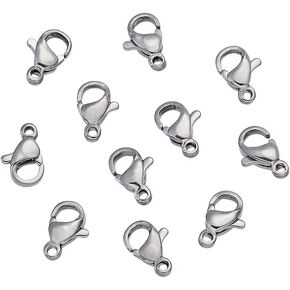 KISSITTY 200-Piece Surgical Stainless Steel Lobster Claw Clasps 15x9.5x4mm Bracelet Necklace Clasps Findings for DIY Jewelry Making