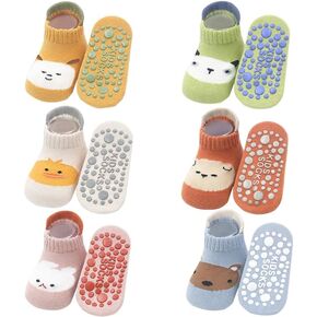 Baby Girls Non-Slip Socks Infant Cotton Ankle Socks Toddler Cartoon Socks with Grips 6 Pairs