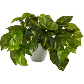 Nearly Natural 9in. Pothos Artificial Plant in White Planter (Real Touch)