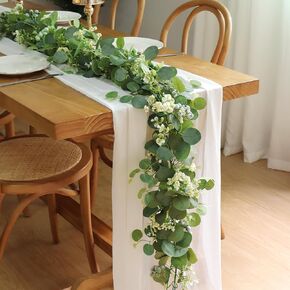 KHOYIME Artificial Eucalyptus Garland with Berries 2 Pack 5.9Ft Faux Silver Dollar Eucalyptus Leaves Blueberry Gypsophila Greenery Vines Fake Silk Plants for Wedding Arch Party Table Mantle Home Decor