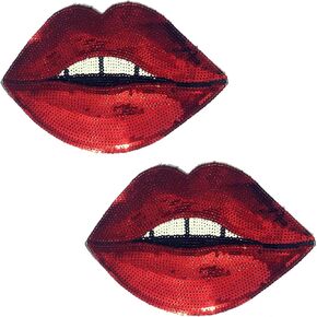Special100% 2 PC Large Red Lips Patches,Iron On Patches Or Sew on for Clothing Glitter Sequin Embroidered, Red Sequins Lip Patch DIY Motif Embroidered Applique Craft