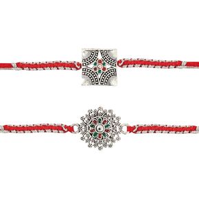 مجموعة من 2 راخي للأخ مع قلادة فضية مؤكسدة للبطاقة لمصمم راكشا باندان خيط راخي لبهايا 02 in Kuwait