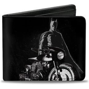 DC Comics Wallet, Bifold, The Batman and Batcycle Pose Black White, Vegan Leather