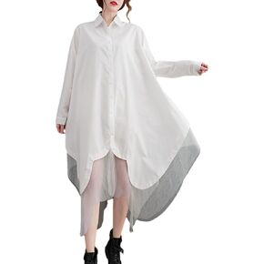ellazhu Women's Casual Solid Long Sleeve Irregular Tulle Shirt Dress GZ45