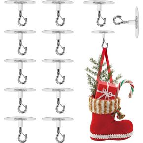 12 Pcs No Hole Adhesive Ceiling Hooks No Drill Ceiling Hanging Hook for Hanging Light Plants Lanterns Wind Chime Hanger Sticky Eye Hooks for Baby Mobile Curtain