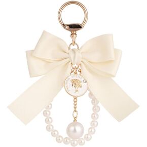 KESYOO Pearl Keychain with Bow Tassel: Bow-knot Car Keychain Keyrings Holder Backpack Key Pendant Purse Bag Charm Gift