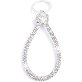 Rhinestone Keychain Sparkle, Bling Glitter Crystal Lanyard Key Chain, Wristlet Bangle Key Ring Holder for Women Purse