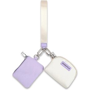 Mini Zip Around Wristlet keychain Wallet for Women Dual Pouch Wristlet Portable wallet Coin Purse Mini Women Coin Pocket(Purple)