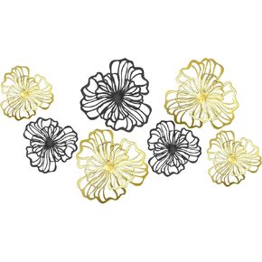 7 Piece Metal Wall Decor for Living Room, Boho Double Layered Iron Flower Wall Hanging Art, Aesthetic Indoor Metal Wall Sculpture Decor for Bedroom Kitchen Bathroom Farmhouse Home Office, Green-White