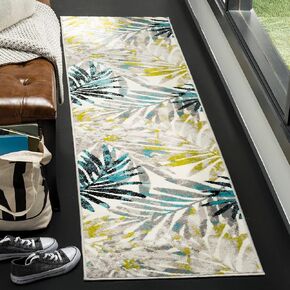 SAFAVIEH Skyler Collection 2' x 8' Ivory/Black SKY189A Botanical Distressed Non-Shedding Entryway Foyer Living Room Bedroom Kitchen Runner Rug