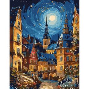 QENSPE Paint by Numbers Kit for Adults,Castle Paint by Number on Canvas for Beginners,DIY Oil Painting Kits Art Crafts Suitable for Home Wall Decoration 16x20 Inch