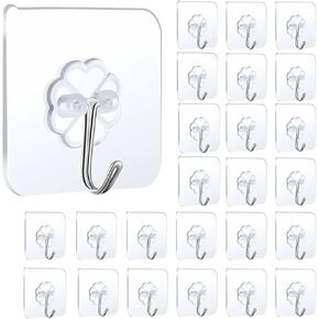 Carespot Self Adhesive Wall Hooks for Hanging - Wall Door Stick On Hooks/Extra Strong Sticky Hooks for Hanging Coat, Clothes, Towel, Keys, Kitchen Utensils and Much More - 33lb(Max) - Pack of 24