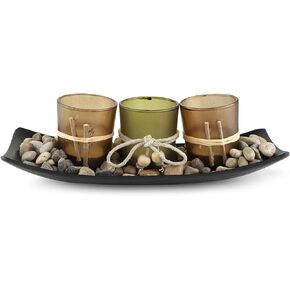 Centerpiece Table Decorations 3 Pieces Candle Holders with Tray and Rocks, for Living Room, Dining Room, Bedroom, Entryway Table Home Decor Romantic Holiday Wedding Party Gift Coffee Table Decor