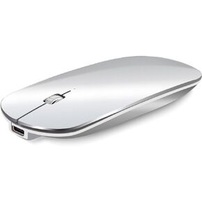 Bluetooth Mouse Slim Mini Portable Flat Travel Wireless Mouse Rechargeable t Ultra-Thin Mice Quie Compatible with Laptop PC Notebook Tablet (Silver)