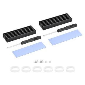 MECCANIXITY 2 Pack M.2 SSD Heatsink Cooler Alloy Aluminum Heat Sink with Mounting Screws Screwdriver Kit,1mm Thermal Pad, for Laptop, 70 * 22 * 10mm, Black