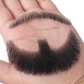 شعر بشري أسود كامل اليد مربوط بشكل فوضوي وشارب مزيف ولحية مزيفة ولحية وهمية زي شعر وجه مزيف للهالوين المضحك (أسود فوضوي)