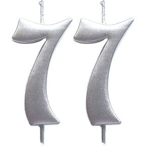 MAGJUCHE Silver 77th Birthday Numeral Candle, Number 77 Cake Topper Candles Party Decoration for Women or Men