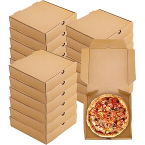 20 Pack Kraft Pizza Boxes Bulk, 6.3" x 6.3" x 1.6" Small Pizza Boxes Disposable Corrugated Cardboard Pizza Boxes Takeaway Packaging Boxes for Pizza, Cake, Cookies, Food(6 inch)