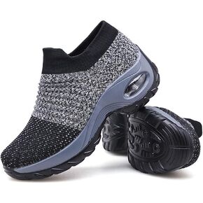 Slow Man Womens Walking Shoes Sock Sneakers Wide Width Hypersoft Slip on Hyper Arch Support Air Cushion Jazz Dance Mesh Lady Loafers Girls Modern no Laces