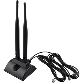 2.4G/5G/5.8G Dual Frequency External WiFi Antenna with 2m/6.6ft Cable on Magnetic Base MIMO Omnidirectional Signal 6dBi RP-SMA Adapter for Wireless PCIE Network Card Router Security Camera