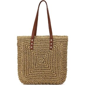 Straw Beach Bag Leather Tote Bag for Women Beach Purse Shoulder Woven Crochet Bag Purses for Women 2024 Clutch Purses Beach