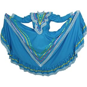Mexican Traditional Jalisco Dress Vestido Tipico Mexicano Women Size (Women L, Blue)