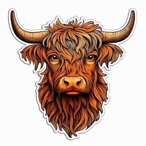 Floral Highland Cow Aesthetic Cow Sticker Decal For Tablet, Laptop, Bookcase, Skateboard, Water Bottle, Car Bumper, Guitar, Luggage, Truck Windows Waterproof Vinyl Decal Sticker 5-inch (Design 3)