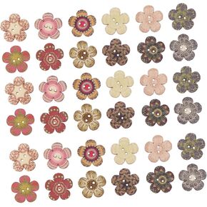 أزرار خشبية مزهرة - عتيقة - زر زهرة قديم الطراز مطلي يدويًا لإكسسوارات الملابس التي يمكنك صنعها بنفسك - الخياطة - الصناعة اليدوية - زر ملابس خشبي بفتحتين للحقائب - السراويل - الأحذية - in Kuwait